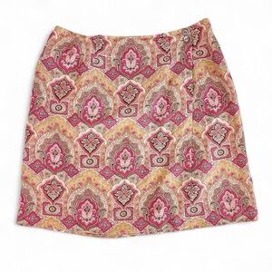 Charter Club Orange Pink Paisley Linen Button Wrap Skirt Above Knee Size 14
